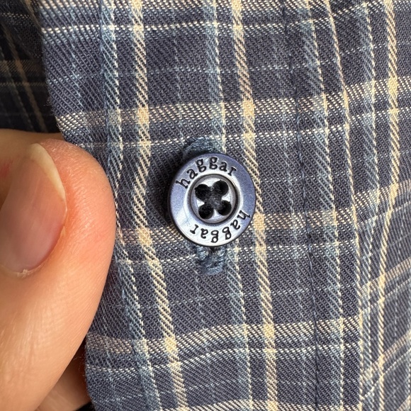 Haggar Men's L Mini-Plaid Long Sleeve Button Up Shirt‎ Wrinkle-Resistant Blue - Picture 5 of 12